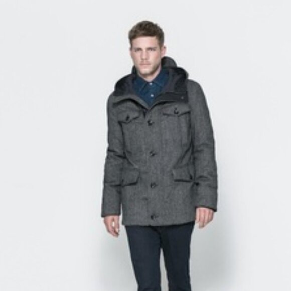ZARA MAN Herringbone Hooded Jacket/Coat Size L New With Tags - Picture 2 of 15